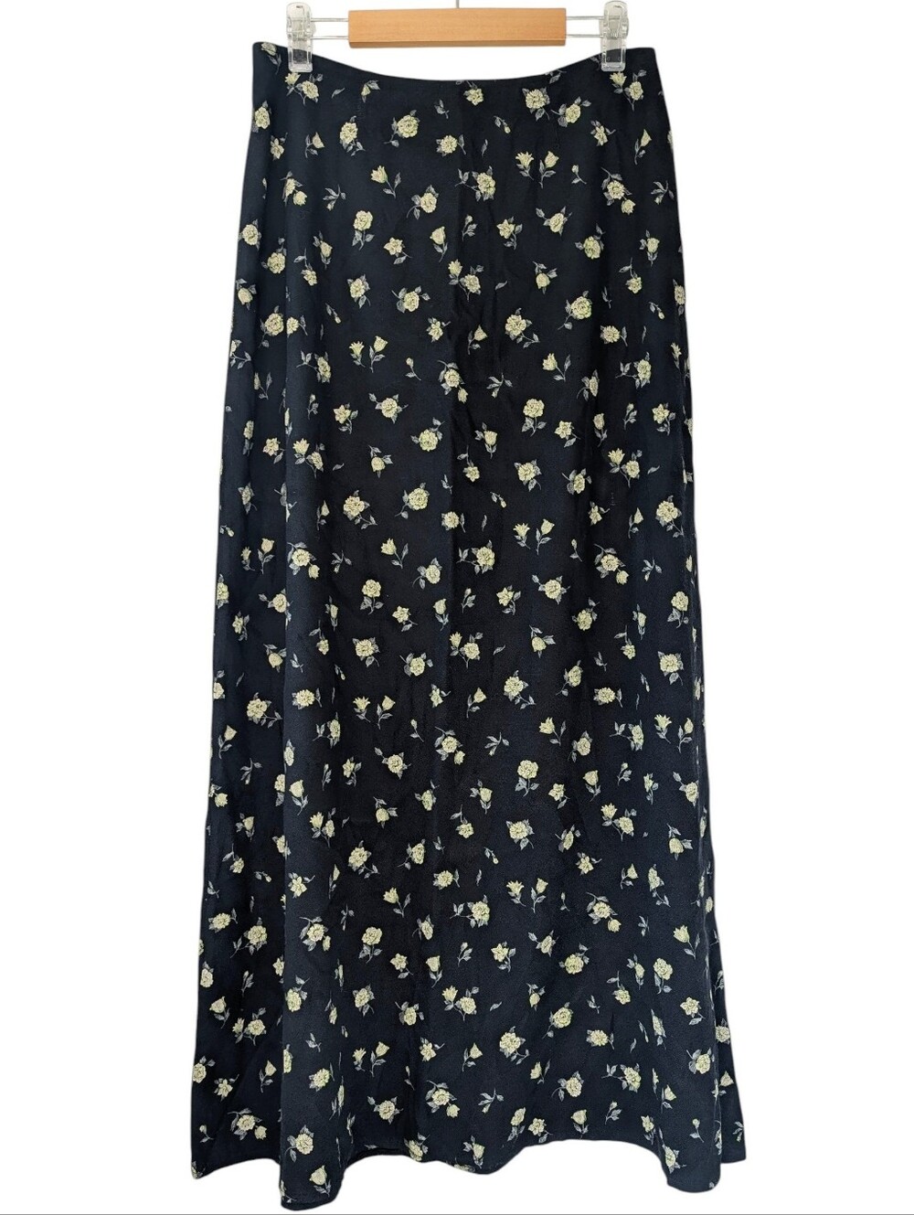 90s Vintage Yellow Black Floral Maxi Skirt